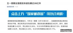 国家邮政局：五一假期全国揽投快递包裹近26亿件