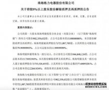 格力电器：股东珠海明骏解除质押9.02亿股及再质押7.22亿股